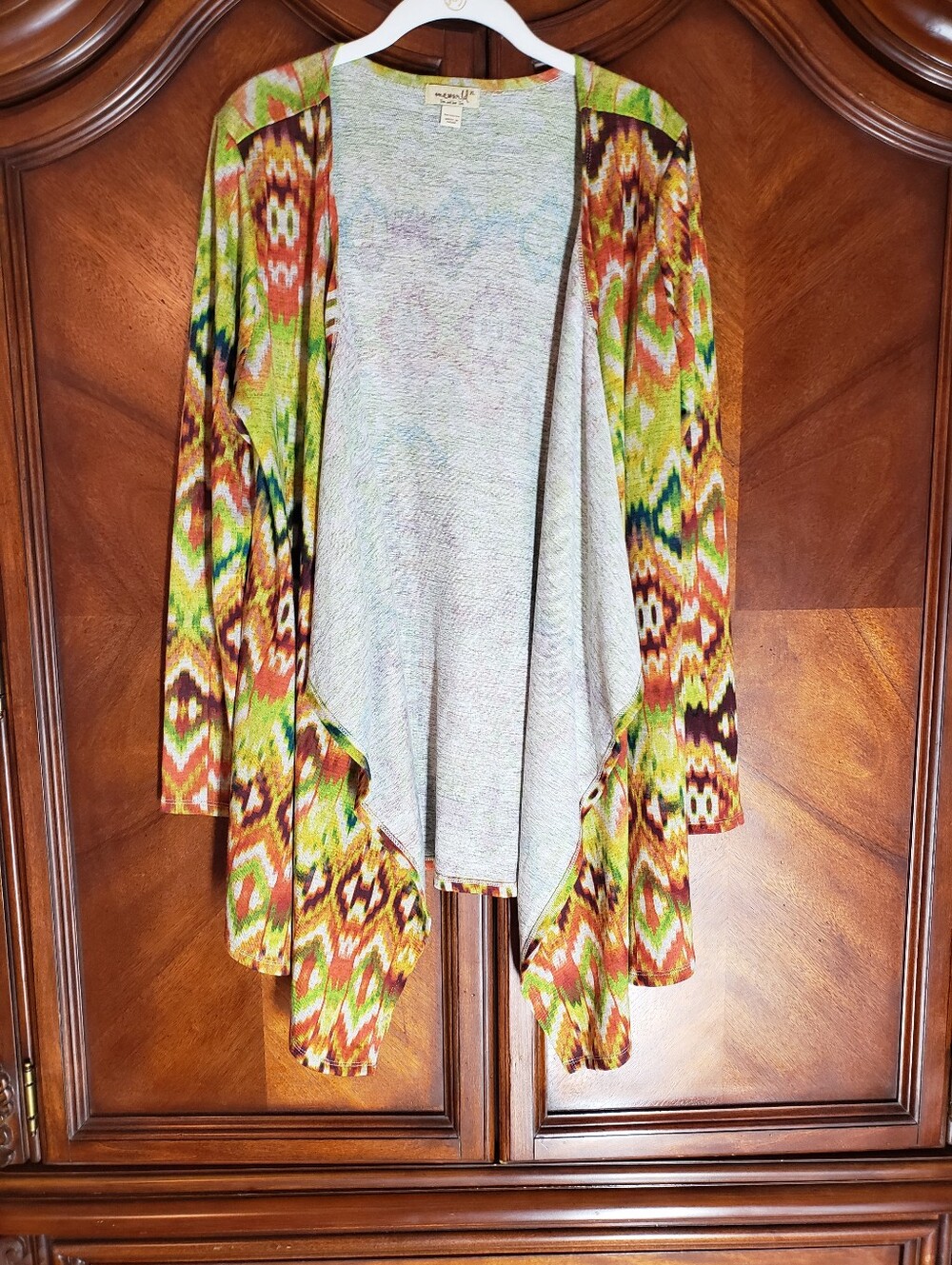 ONE WORLD Multicolor Waterfall Cardigan - Green Orange Brown Cream